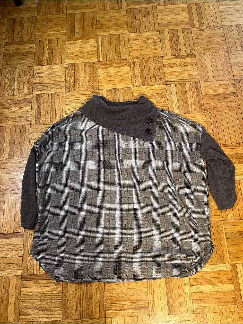 Preppy Chic Chris & Carol Plus Brownish Grey Plaid Button-Neck Pullover size XL